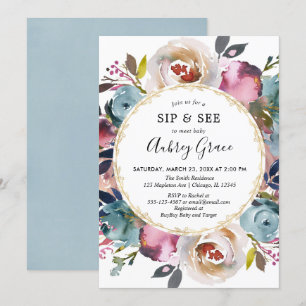 Invitation Marine bleu bordeaux rustique sieste florale et vo