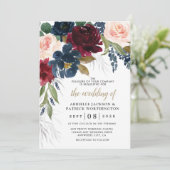 Invitation Marine Bleu Bourgogne Bleu rose Argent Mariage Or (Debout devant)
