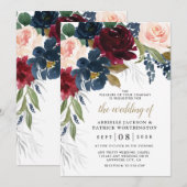 Invitation Marine Bleu Bourgogne Bleu rose Argent Mariage Or (Devant / Derrière)