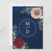 Invitation Marine Bleu Bourgogne Bleu rose et Mariage d'or (Dos)