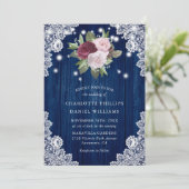 Invitation Marine Bleu Bourgogne Blush Blanc dentelle Mariage (Debout devant)