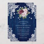Invitation Marine Bleu Bourgogne Blush Blanc dentelle Mariage (Devant / Derrière)