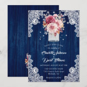 Invitation Marine Bleu Bourgogne Blush Dahlia Mariage floral (Devant / Derrière)