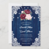 Invitation Marine Bleu Bourgogne Blush Dentelle de bois Maria (Devant)
