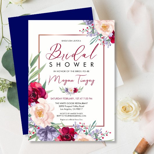 Invitation Marine Bleu Bourgogne & Blush Fête des mariées Flo