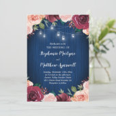 Invitation Marine Bleu Bourgogne Blush Floral Mason Jar Maria (Debout devant)