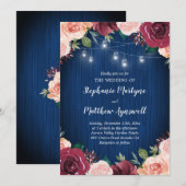 Invitation Marine Bleu Bourgogne Blush Floral Mason Jar Maria (Devant / Derrière)