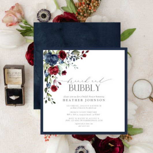 Invitation Marine Bleu Bourgogne Botanique Brunch Bubbly Douc