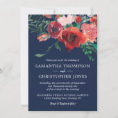 Invitation Marine Bleu Bourgogne Corail Rouge Floral Mariage (Devant)