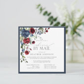 Invitation Marine Bleu Bourgogne Floral Aquarelle Douche Mail (Debout devant)