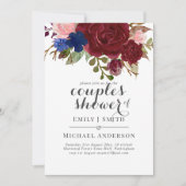 Invitation Marine Bleu Bourgogne Floral Couples Douche (Devant)