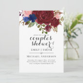Invitation Marine Bleu Bourgogne Floral Couples Douche (Debout devant)