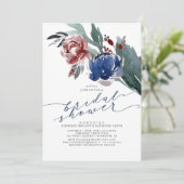 Invitation Marine Bleu & Bourgogne Floral Elégante Fête des m (Debout devant)