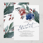 Invitation Marine Bleu & Bourgogne Floral Elégante Fête des m (Devant / Derrière)