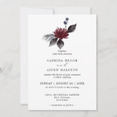 Invitation Marine Bleu Bourgogne gothique Floral Mariage (Devant)