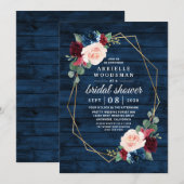 Invitation Marine Bleu Bourgogne Or Blush Fête des mariées ro (Devant / Derrière)