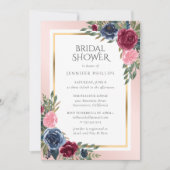 Invitation Marine Bleu Bourgogne Or Blush Floral Fête des mar (Devant)