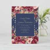 Invitation Marine Bleu Bourgogne rose Floral Parties scintill (Debout devant)