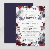 Invitation Marine Bleu Bourgogne Rouge Gothique Floral Fête d (Devant / Derrière)