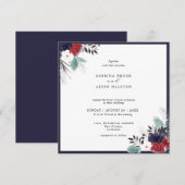 Invitation Marine Bleu Bourgogne Rouge Gothique Floral Mariag (Devant / Derrière)