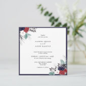 Invitation Marine Bleu Bourgogne Rouge Gothique Floral Mariag (Debout devant)
