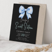 Invitation Marine Bleu Bow Coquette Script Sweet 16 Noir