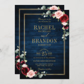 Invitation Marine Bleu Brousse Bourgogne Or Mariage géométriq (Devant / Derrière)