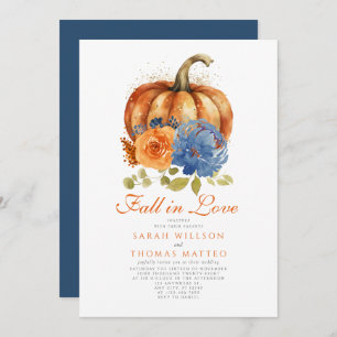 Invitation Marine Bleu Brûlé Orange Floral Chute En Amour