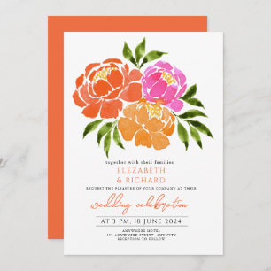 Invitation Marine Bleu Brûlé Orange Terracotta Mariage Floral