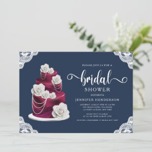 Invitation Marine Bleu Burgundy Cake & Fête des mariées dente
