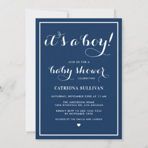 Invitation Marine Bleu C'est un garçon Script Baby shower nau