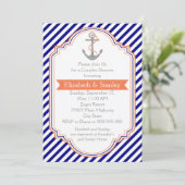 Invitation Marine bleu, corail couples nautiques wedding show (Debout devant)