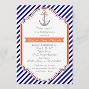 Invitation Marine bleu, corail nautique mariage douche nuptia