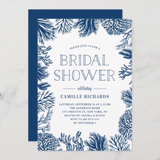 Invitation Marine Bleu Corail récifs Cadre Fête des mariées n (Devant / Derrière)