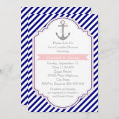 Invitation Marine bleu, couples nautiques roses wedding showe (Devant / Derrière)