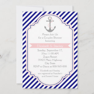 Invitation Marine bleu, couples nautiques roses wedding showe