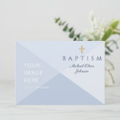 Invitation Marine Bleu Croix religieuse Boy Baptême Image per (Debout devant)