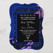 Invitation Marine bleu damask élégant mariage formel (Devant / Derrière)