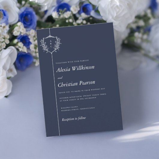 Invitation Marine bleu décontracté blanc crête mariage