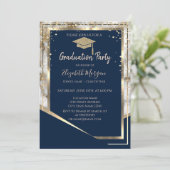 Invitation Marine Bleu Diamants Or Casquette marbre gradué (Debout devant)