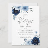 Invitation Marine Bleu Dusty Élégant Mariage Floral Invit (Devant)