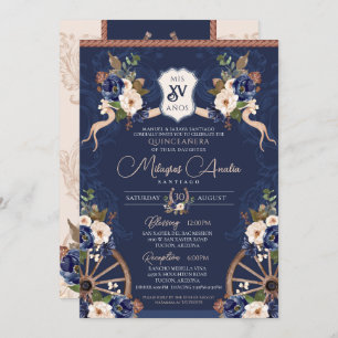 Invitation Marine Bleu Élégant Baroque Charra Quinceanera