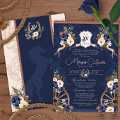 Invitation Marine Bleu Élégant Baroque Charro Quinceanera