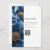 Invitation Marine Bleu élégant Floral QR Code Fête des mariée (Dos)