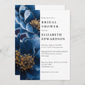 Invitation Marine Bleu élégant Floral QR Code Fête des mariée (Devant / Derrière)