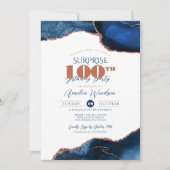 Invitation Marine Bleu Élégant Surprise Adulte 100e anniversa (Devant)