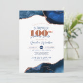 Invitation Marine Bleu Élégant Surprise Adulte 100e anniversa (Debout devant)