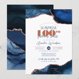 Invitation Marine Bleu Élégant Surprise Adulte 100e anniversa