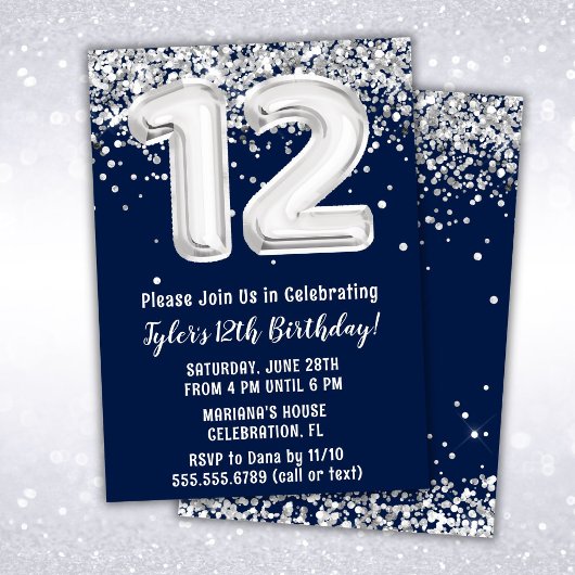 Invitation Marine Bleu et argent 12e anniversaire