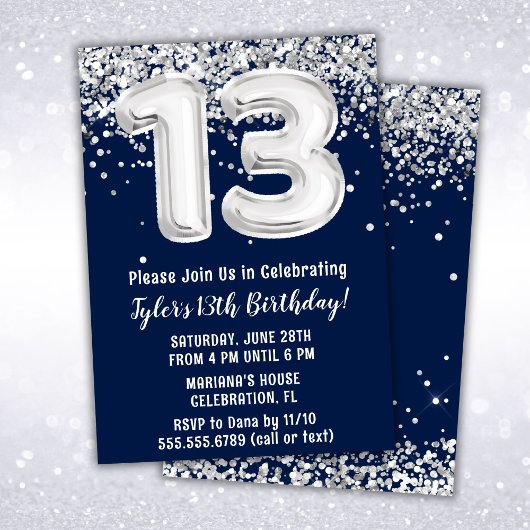 Invitation Marine Bleu et Argent 13e anniversaire